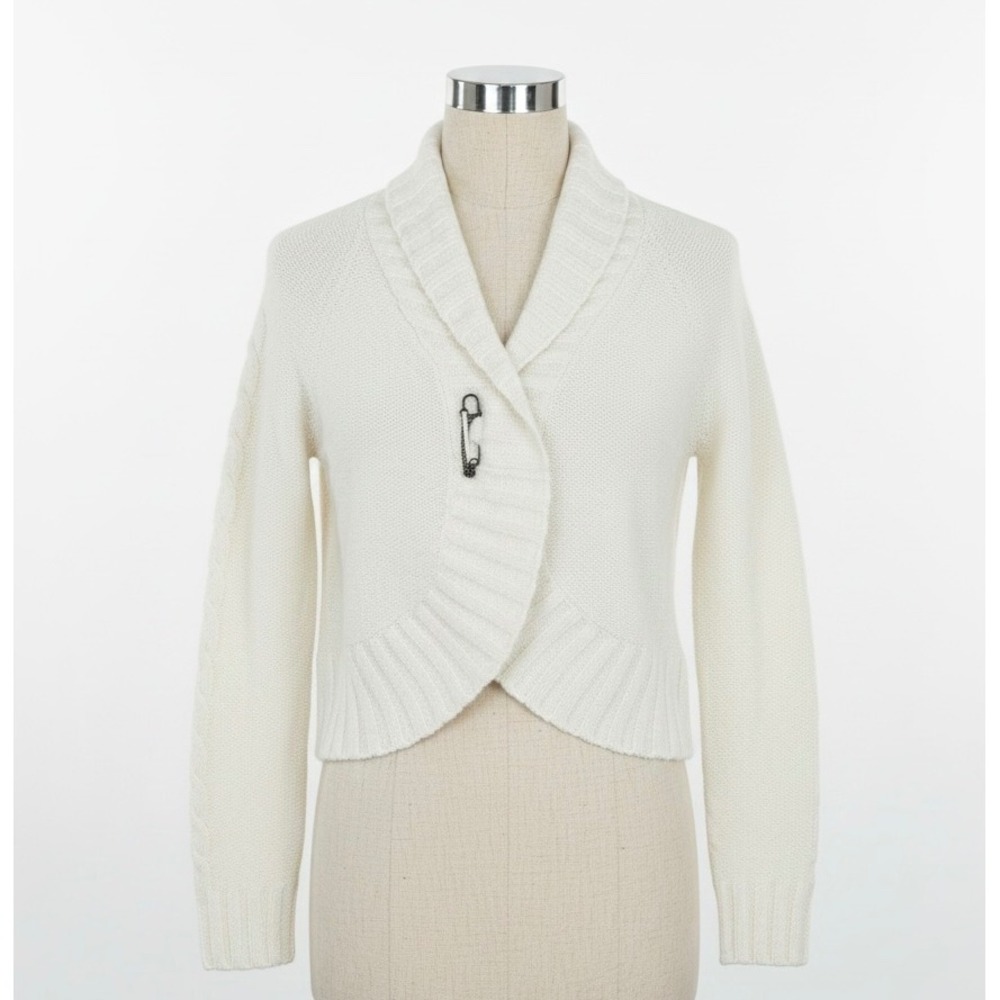 Nine West Jeans Cardigan Sweater Shawl Collar‎ Shrug Pin Ivory Cream Large